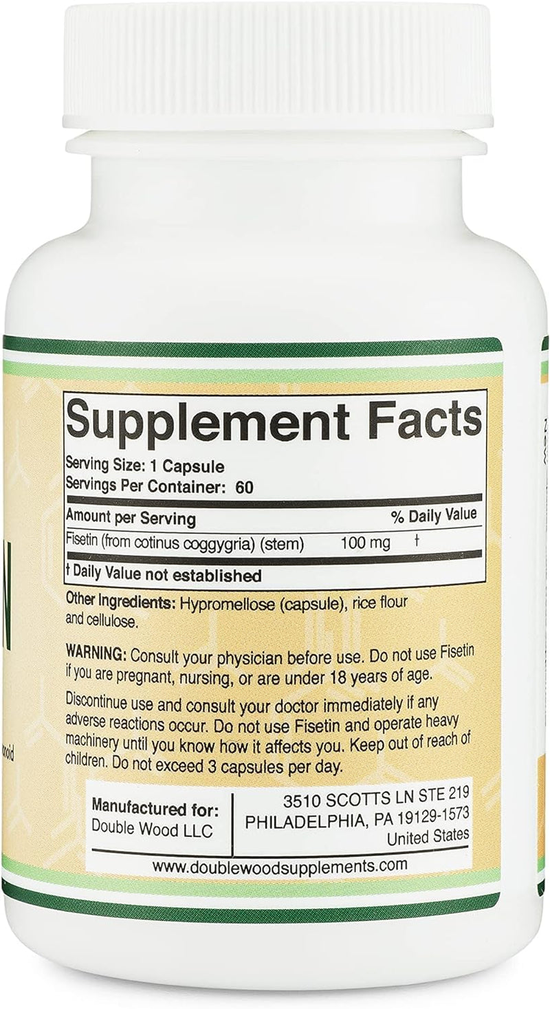 Fisetin Supplement - 100mg of Bioactive Flavnonols, 60 Count (Bioflavonoid Polyphenols Supplement Similar to Apigenin, Luteolin, and Quercetin) Aging Support Senolytic by Double Wood (Pack of 2) 60 Count (Pack of 2)