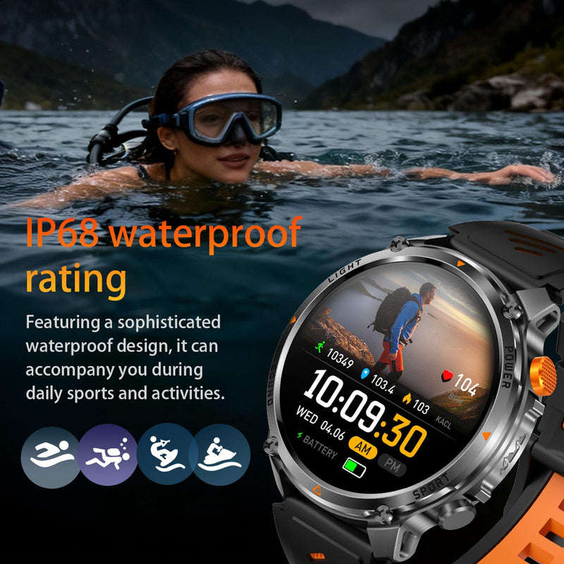 MIlitary Smart Watch for men with Compass, Flashlight, 100 Days Battery, IP68 Waterproof, Answer/Make Calls, 1.7" HD Fitness Tracker Watch with Heart Rate Monitor, for Android & iPhone (2 Straps) - BeesActive Australia