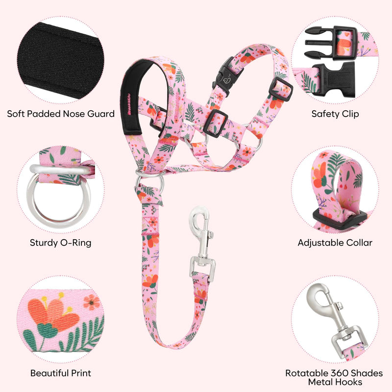Dog Head Collar, Printed No-Pull Headcollar, Adjustable Dog Head Halter Gentle Lead with Safety Link, 3 Colors Muzzle Leash for Small Medium Large X-Large Dogs Easy Walks(Large, Mimosa) - BeesActive Australia