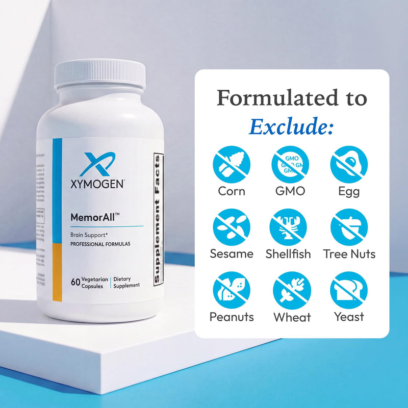 XYMOGEN MemorAll, 60 Capsules | Brain and Memory Support, Ginkgo Biloba, Bacopa, and B Vitamins, Gluten-Free, Dairy-Free, and Non-GMO