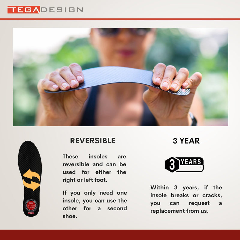 TEGA Carbon Fiber Insole (1 Pair) - for Turf Toe, Foot Fractures, Hallux Rigidus and Limitus - Rigid Shoe Insert for Sports, Hiking, Trekking, Basketball, Running - Alternative to Post Op Shoe Women's 14 - Men's 13