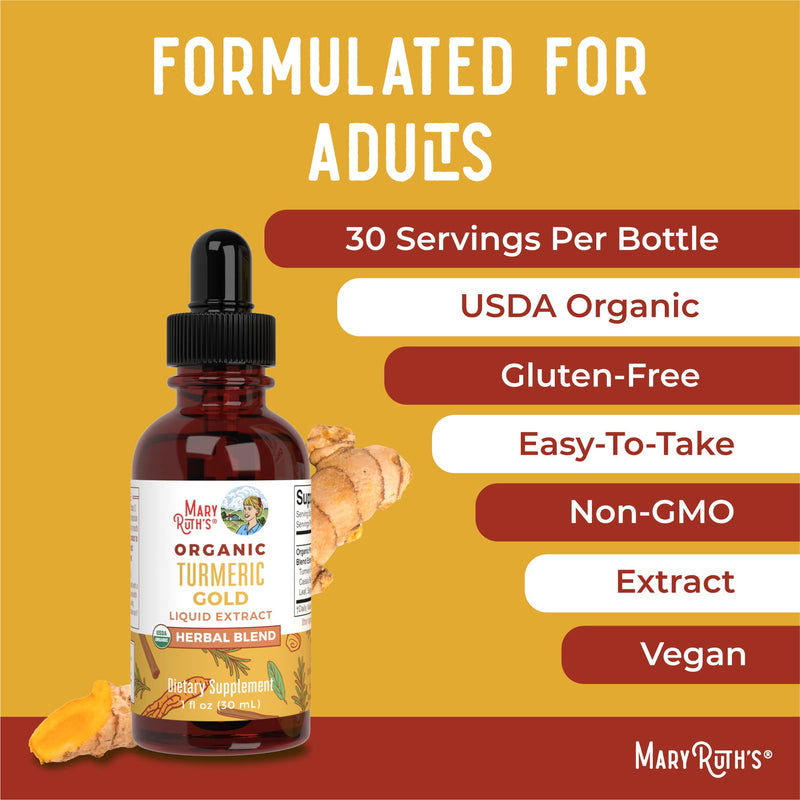 MaryRuth Organics USDA Organic Turmeric Gold Liquid Drops | Liquid Herbal Blend | Turmeric Curcumin, Black Pepper, Cassia Cinnamon Bark, Ginger Root | Immune Support | Non-GMO, Vegan, 1oz - BeesActive Australia