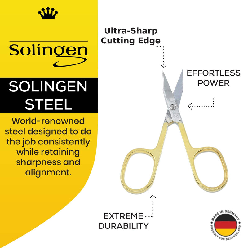 CS03 Professional Nail Cuticle Scissors, Hypoallergenic Gold Plated Sharp Curved Manicure Pedicure Grooming for Finger and Toe Nail Care. Made of Carbon Steel in Solingen, Germany Nail / Cuticle Scissor Combined - BeesActive Australia