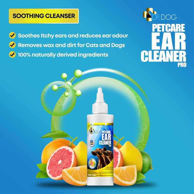 DR DOG Dog Ear Cleaner Drops – Dog Ear Cleaning Solution - Easy Apply Nozzle Canine Ear Cleaner – Ear Wash for Dogs - Help Relieve Itching, Head Shaking, Irritation – Dog Ear Flush Formula – 230ml