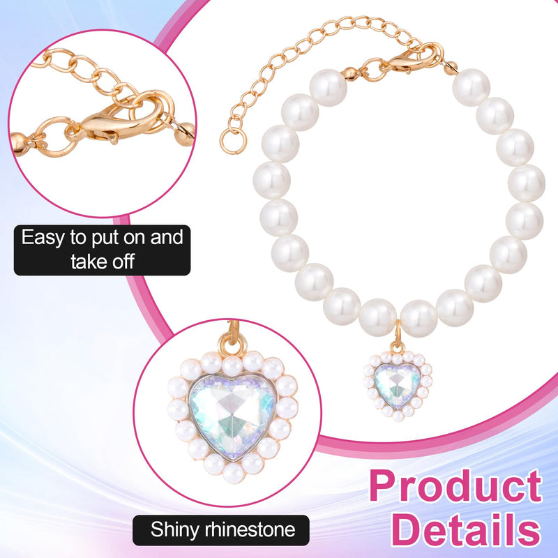 Cat Pearl Collar with Heart Pendant, Cute Pearl Pet Necklace in Medium, Adjustable Wedding Party Small Dog Jewelry Accessories for Puppy Kitten- White - BeesActive Australia