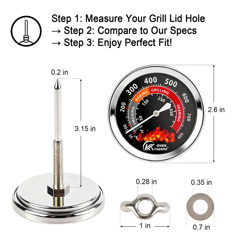 CloudHand 3 1/8 Inch BBQ Temperature Gauge, Upgrade Replacement Smoker Wood Charcoal Pit, Large Face Grill Analog Thermometer, 50-800°F Smoker-3 1/8" Black/red