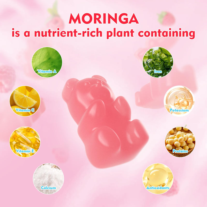 MEENCCD Moringa Gummies - Pure Moringa Leaf Supplement for Adults, 60 Ct | Contains Essential Vitamins, Antioxidants & Amino Acids, Sugr-Free, Raspberry Flavor 60 Count (Pack of 1)