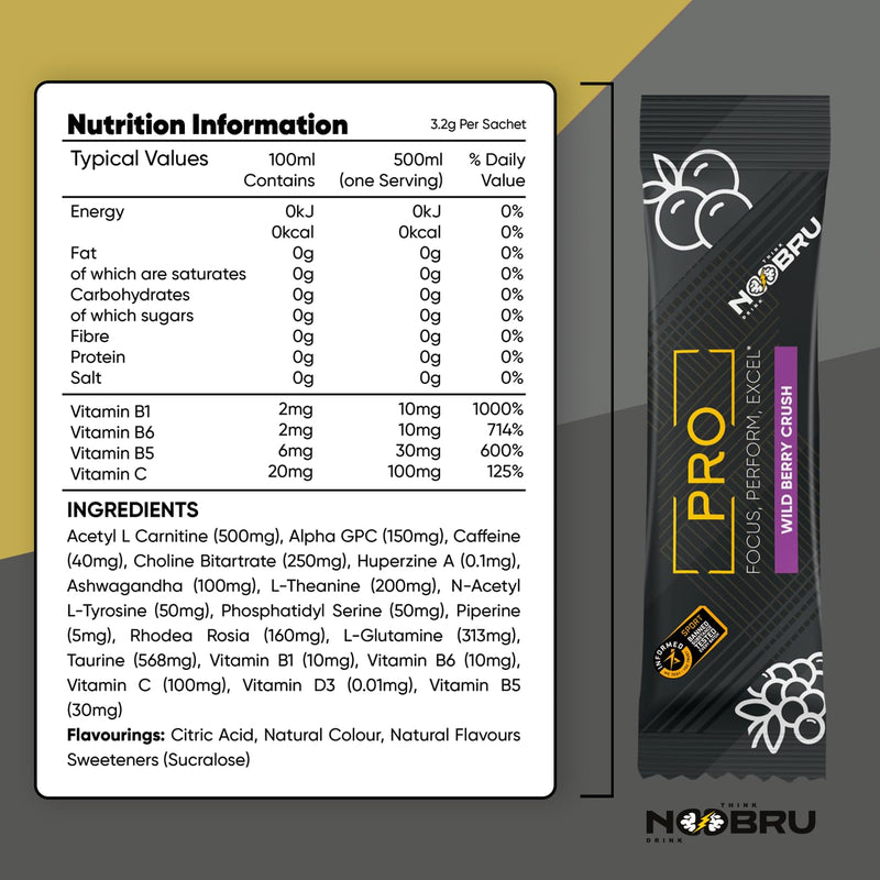 Noobru™ Pro - Brain & Nootropic Supplement for Cognitive Performance, Mental Clarity, and Focus - Precision-Formulated Drink with 17 Research-Backed Ingredients - 20 Servings