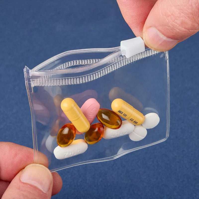 20 Pcs Zippered Pill Pouch Bags, Slide Lock Clear Plastic Mini Bags, BPA-Free for Pills, Vitamins, Supplements, Jewelry, Crafts, Small Objects, Self-Sealing, Reusable, Travel-Friendly (11X16 CM) 11X16 CM
