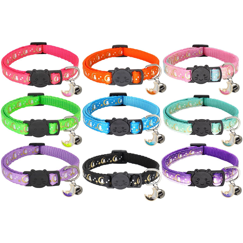 2 Pack Breakaway Cat Collar with Bells,Adjustable Moon and Star Kitten Safety Collars for Boys & Girls,Purple+Teal 7-11'' Teal+Purple - BeesActive Australia