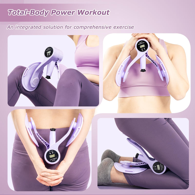 Thigh Master [2026 Upgraded], 12-80LB Thigh Master Thigh Exerciser, LED Pelvic Floor Exercise Devices, 360° Inner Thigh Exerciser, Thigh Hip Trainer Kegel Excerciser with 50LB Resistance Band Purple