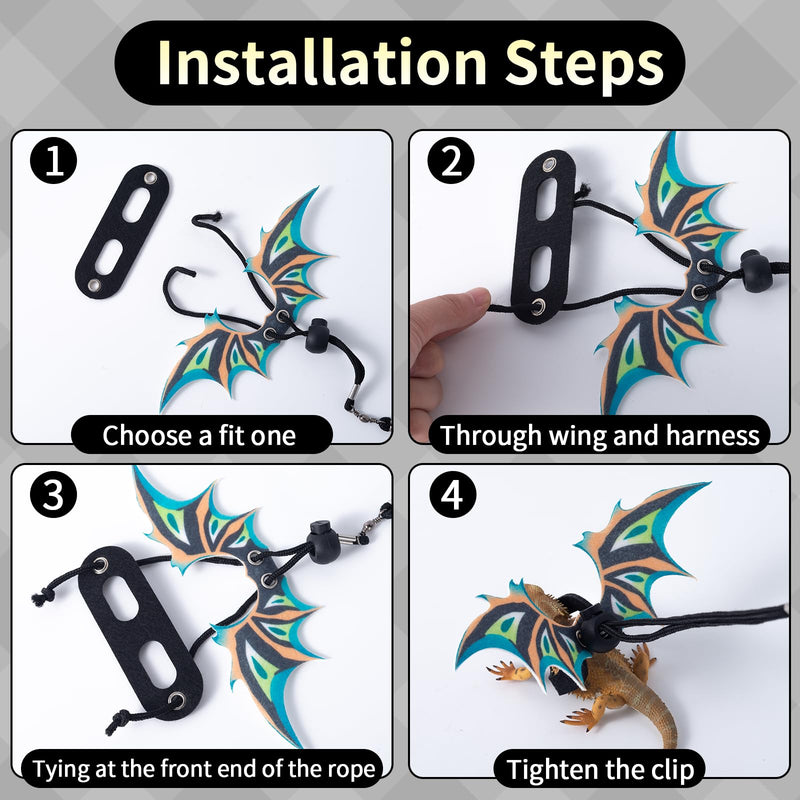 2 Pack Bearded Dragon Lizard Harness Leash Set, Adjustable Reptile Lizard Leashes with Adorable Dinosaur Wing for Geckos, Chameleon, Lizard - BeesActive Australia