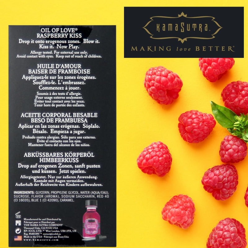 KAMA SUTRA Oil of Love Raspberry Kiss - .75 fl oz - Kissable Warming Body Topping for Oral Foreplay Fun, Delicious Lickable Flavor for Couples, Women, and Men. Water-Based. - BeesActive Australia