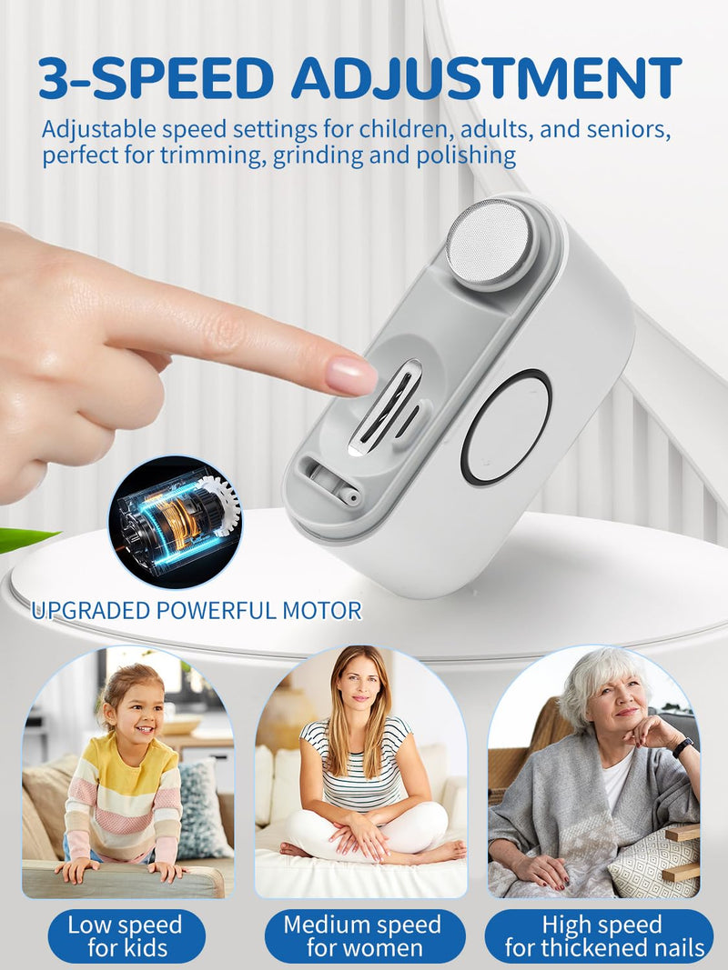 ONEDONE Electric Nail Clipper - 3-in-1 Rechargeable Baby Nail Trimmer Electric Nail File with Dual Blades 3 Speeds Fingernail Grinder Safe for Baby Women Seniors w/Ingrown Toenail Clippers - BeesActive Australia