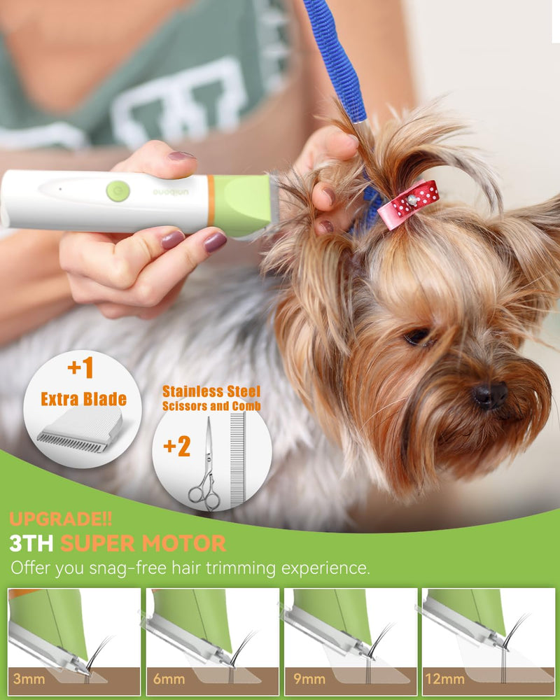 Dog Grooming Kit with Paw Trimmer, All-in-One Low Noise Electric Rechargeable Cordless Small Quiet Pet Clippers Foot Dog Hair Shaver with Stainless Steel Scissors and Comb for Dogs Cats at Home Green - BeesActive Australia