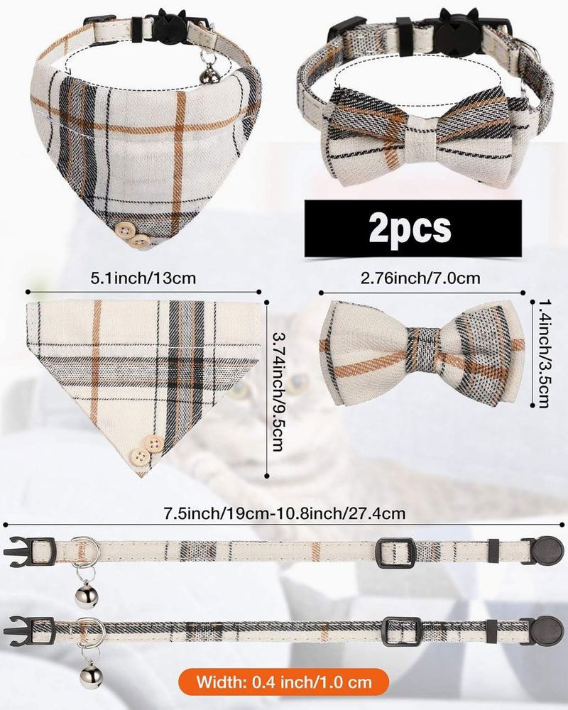UYRVAPE 2pcs cat collars with bells, removable bow tie bandana, kitten collar, cat bandana, dog bow tie, cat collar with bell and bow tie, checked cat collars with bow - BeesActive Australia
