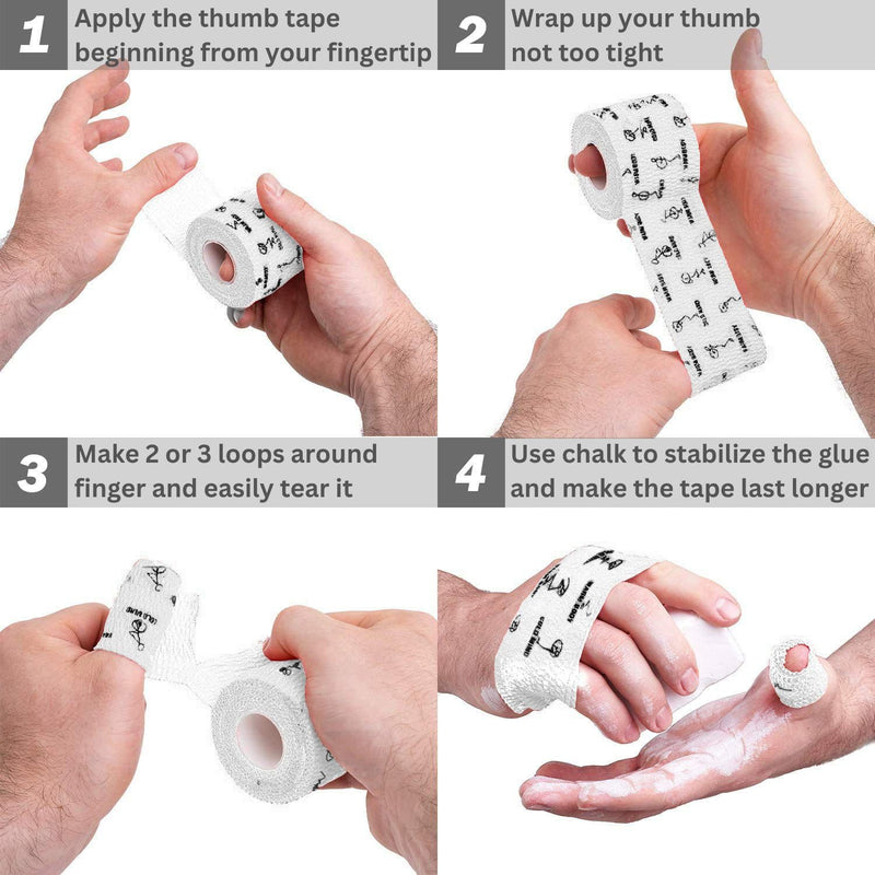 WARM BODY COLD MIND 1.85" Weightlifting Thumb Tape - Hook Grip Tape for Powerlifting, Cross Training, Gym Tape, Workout, Weight Lifting Tape, Athletic Finger Wrap (White 3 Rolls) 3 Rolls White - BeesActive Australia