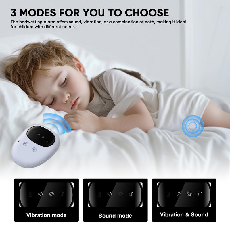 Bed Wetting Alarm for Boys and Girls - Wireless Pee Alarm with Magnetic Sensor, Sound Mode, and Strong Vibration for Kids, Adults, Elderly White