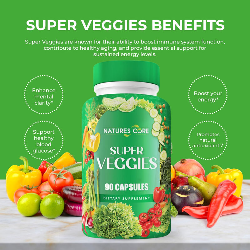 Nature's Core Fruit and Veggie Supplement - 360 Capsules - 100% Whole Super Fruit and Vegetable Vitamin, Made in USA, Soy Free, Vegan, Capsule Form - 90 Count (Pack of 4)