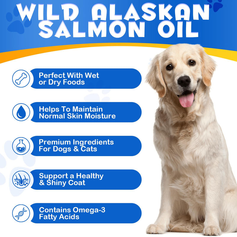 Alaskan Salmon Oil for Dogs & Cats 250ml – Natural Omega 3 & 6 Fish Oil Supplement with EPA & DHA – Supports Skin, Coat, Joints, Brain & Heart – Anti-Inflammatory Pet Supplement for Dogs and Cats