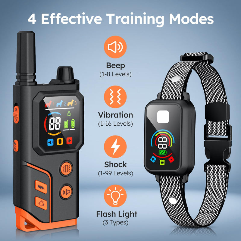 Dog Shock Collar 4000FT with Light for Night Walks, Dog Training Collar with Remote Control, E Collar with Adjustable Pitch Beep,Vibration and Shock,Rechargeable Waterproof Shock Collar for Dogs Black - BeesActive Australia