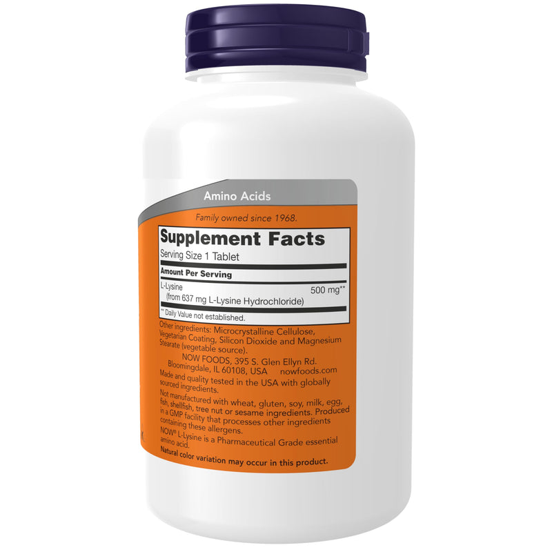 NOW Supplements, L-Lysine (L-Lysine Hydrochloride) 500 mg, Amino Acid, 250 Tablets 250 Count (Pack of 1)