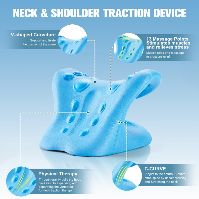 Neck Stretcher and Cervical Traction Device, Relaxer for TMJ Pain and Shoulder Pain Relief, Cervical Traction Device Pillow, Spine and Neck Corrector(Blue) - BeesActive Australia