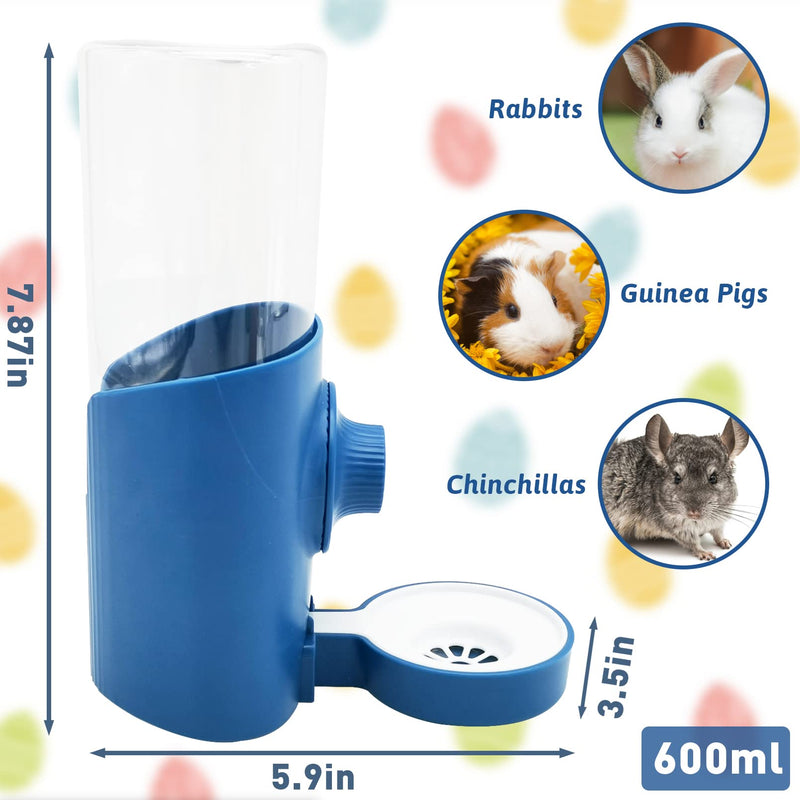Fhiny Rabbit Water Bottle No Drip, 2 PCS Hanging Guinea Pig Water Dispenser 600ml Small Animal Gravity Automatic Water Feeder for Bunny Guinea Pigs Chinchillas Hedgehogs Ferrets Squirrels (Blue) Blue - BeesActive Australia