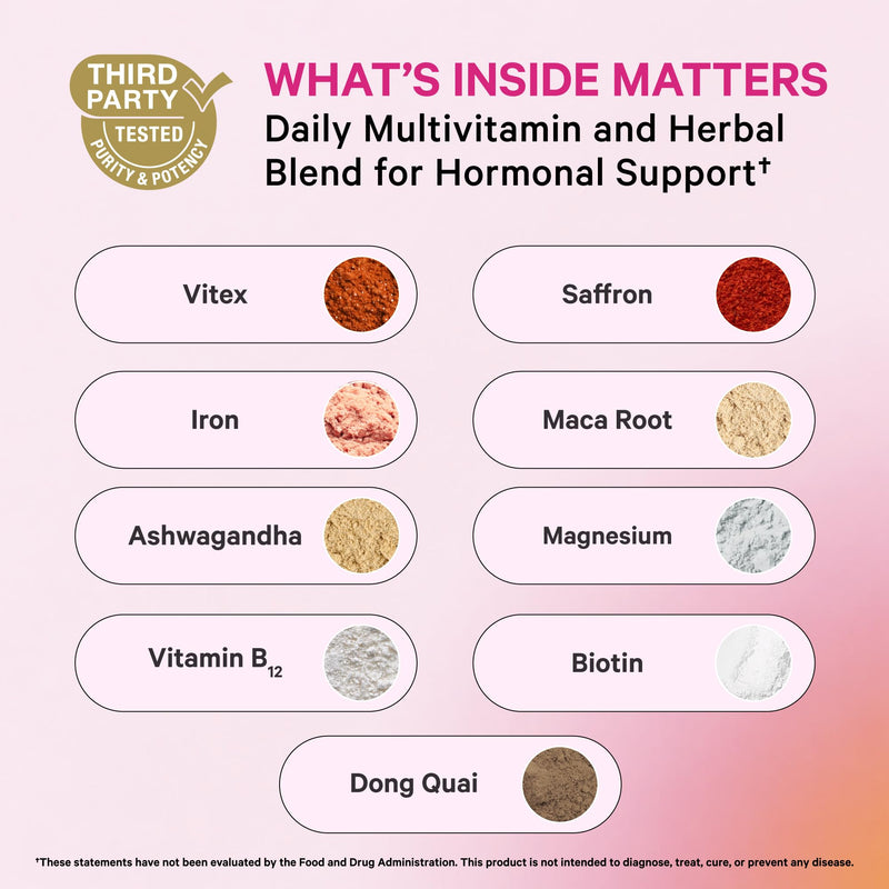 Pink Stork Hormone Balance Multivitamin for Women, 60 Vegan Capsules | 18-in-1 Vitex, Saffron, Ashwagandha, Magnesium | Mood, Energy, Cortisol, Adrenal Support | PMS, Perimenopause Support