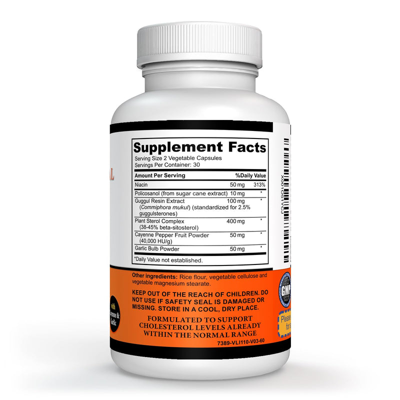 Niacin Supplement – Beta Sitosterol Supplement – Policosanol Supplement – Plant Sterols - Garlic Supplement – Cayenne Supplement – 60 Capsules 60 Count (Pack of 1)