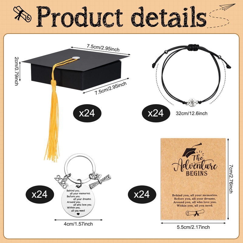 24 Sets 2026 Graduation Gifts Bulk, Class of 2026 Graduation Keychains With Grad Compass Bracelets Bulk Set In Cap Boxes 2026 Graduation Gift for Students, Guests, Graduates 24