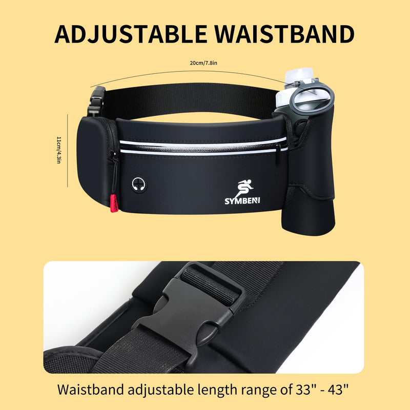 Fanny Pack for Men, Running Fanny Pack with Water Bottle Holder, Slim Running Belt Bag for Women, Adjustable Waterproof Fanny Pack for Running, Hiking, GYM, Traveling (Coal Black) Coal Black