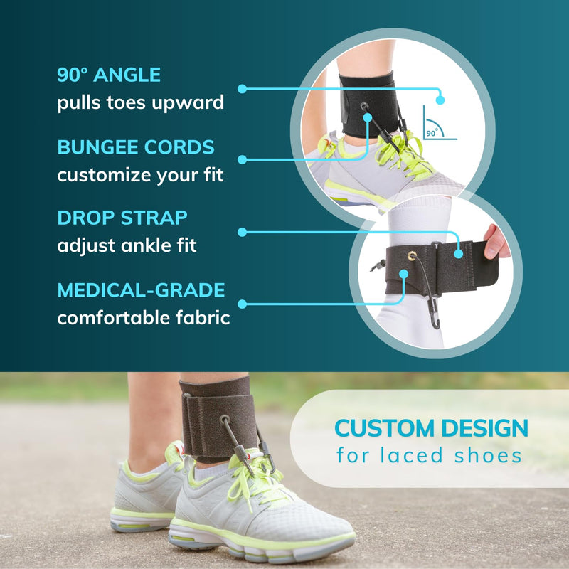 BraceAbility AFO Foot Drop Brace - Adjustable Soft Ankle Foot Orthosis Drop Foot Brace for Men and Women, Walking with Shoes, Toe Lifter Support, Dorsiflexion Assist Brace Fits Left or Right (L/XL) L/XL