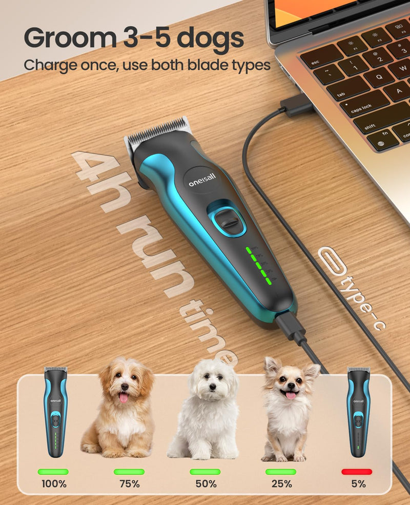 oneisall Professional Dog Clipper & Paw Trimmer 2 in 1 Set, Quiet Clipper Dog Cat for Body, Paws, Eyes, Ears, Face, Powerful Pet Hair Clipper for Many Pets - BeesActive Australia