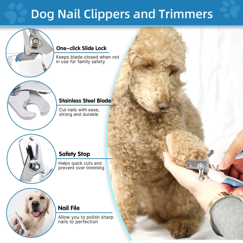 Dog Brush Dog Grooming Kit 6PCS Dog Brush for Shedding-Dog Brushes for Grooming, Dematting Comb for Dogs, Cat & Dog Nail Clipper with Nail File, Flea Comb, Dog Bath Brush-Blue - BeesActive Australia