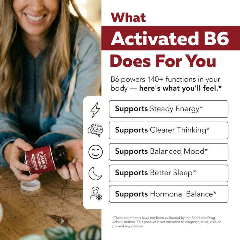 BioActive Vitamin B6 25mg Capsules - Active P-5-P Form for Mood, Energy & Cycle Support - Enhanced Absorption with Riboflavin & Magnesium - Clinical Strength, Non-GMO (60 Capsules - 2 month supply) 25 mg