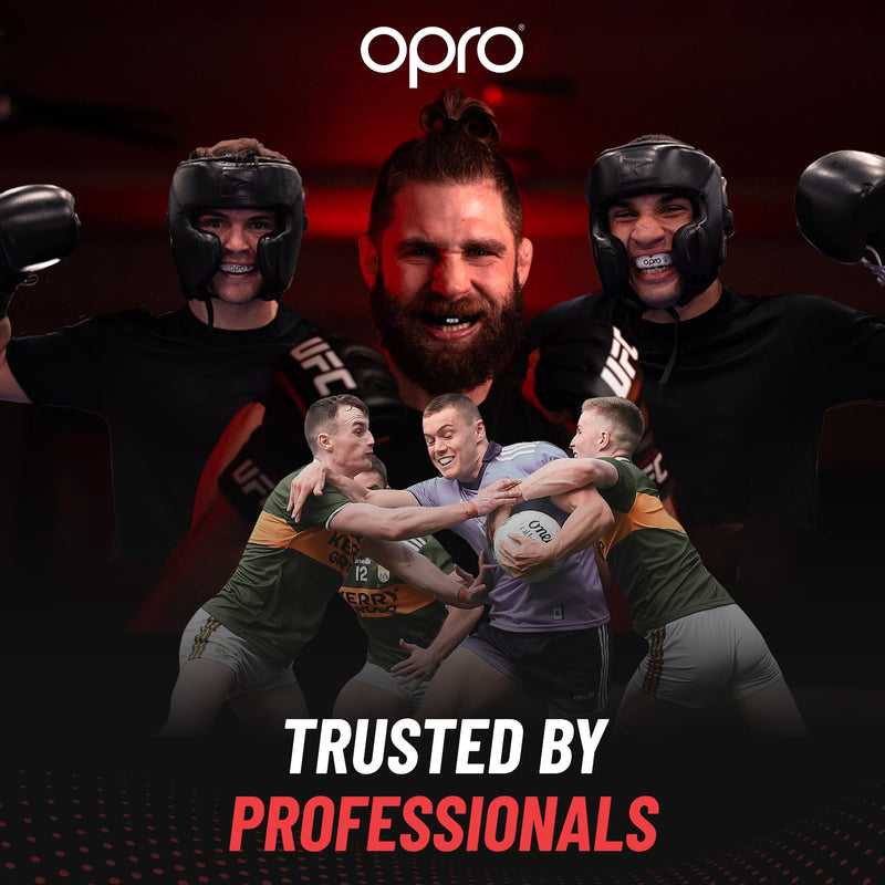 OPRO Instant Custom-Fit Mouth Guard, Dentist-Level Comfort, Protection & Fit - Moldable Mouthguard for Football, Boxing, Rugby, MMA, BJJ, UFC Mouth Piece- Includes Mouth Guard Case (Clear, Adult) Clear/White Adult (10+) - BeesActive Australia
