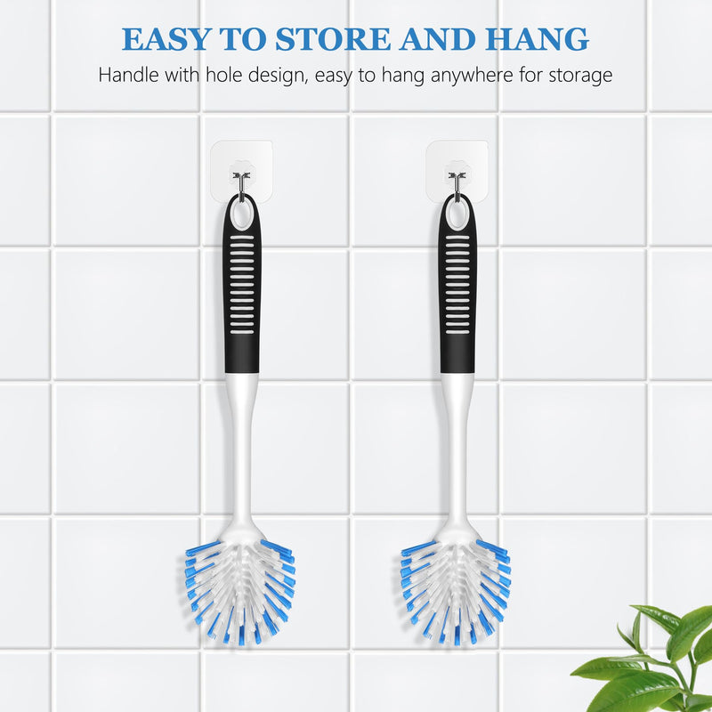 SetSail Dish Brush with Handle, 2 Pack Stiff Bristles Dish Scrubber with Built-in Scraper Dish Scrub Brushes for Cleaning Dishes, Pots and Pans, Kitchen Sink Black-blue - BeesActive Australia