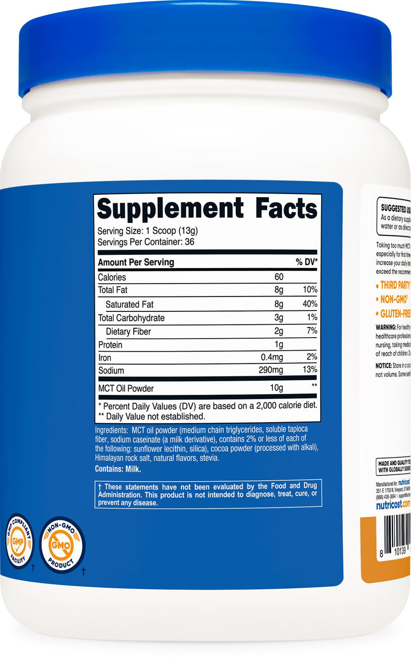 Nutricost Premium MCT Oil Powder (1 LB) (Salted Carmel) - Best for Keto, Ketosis, and Ketogenic Diets - Non-GMO and Gluten Free, Medium Chain Triglyceride