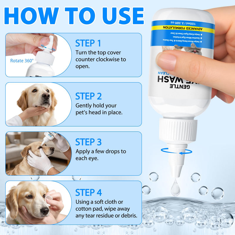 Eye Wash for Dogs & Cats, Soothing Eye Drops for Dog & Cat Relieve Itching & Irritation, Natural Formula Supports Daily Cleaning & Tear Stain Removal