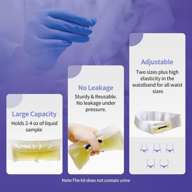 Urine Test Complete Kit – 2 to 4 oz Concealed Sample Bag with Adjustable Belt,Urine Test for Hospital & Infirmary with Thermometer Stickers and Silicone Funnel (Medium) Medium