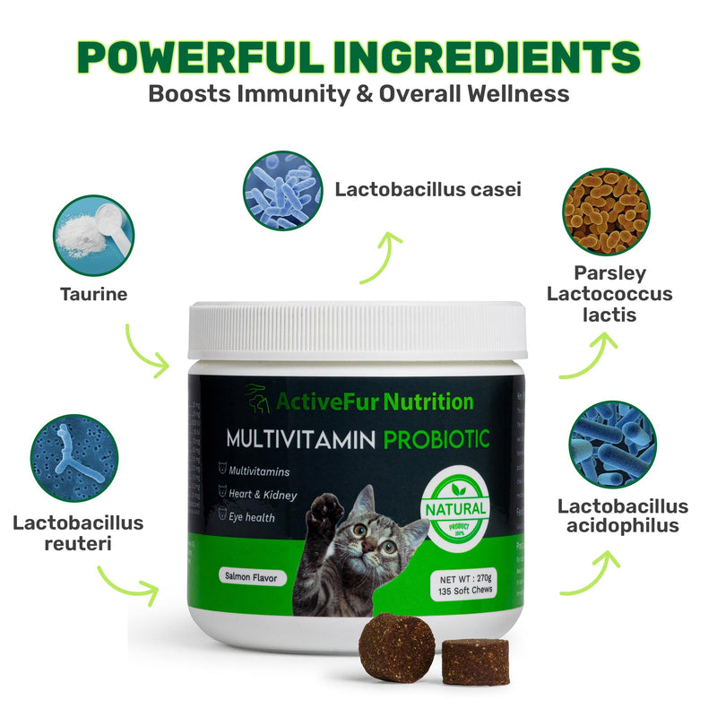 Multivitamin Digestive Support Chews for Cats - 135 Salmon Flavoured Soft Chews