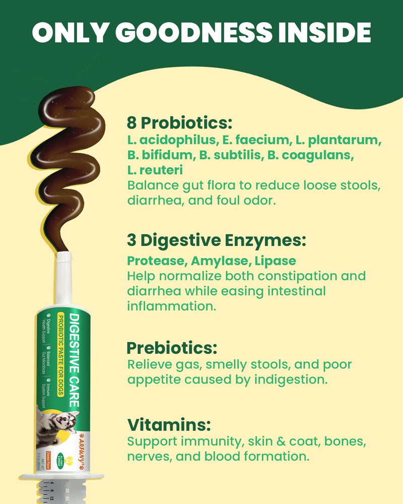 Probiotics for Dogs - Digestive Support Paste for Dogs - Digestive Care, Diarrhea, Loose Stools, Upset Stomach - Dog Gut Health Paste - Dog Probiotic with Prebiotics, Enzyme, Vitamins - Chicken Flavor