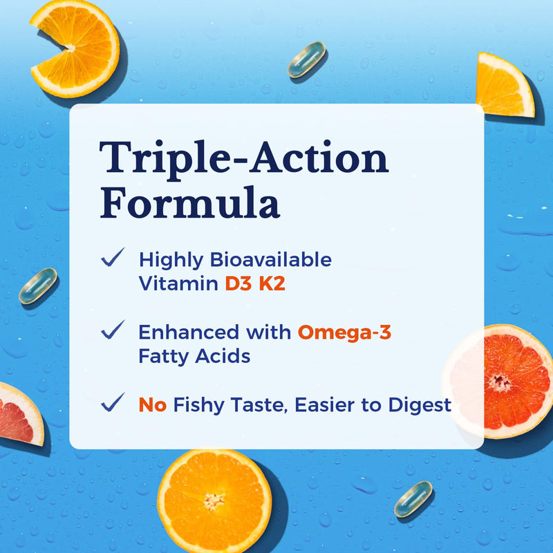 Vitalitown Vitamin D3 K2 with Fish Oil Omega-3 Supplements, 1000mg EPA DHA Omega 3 Fatty Acids from Fresh Wild Caught Fish, Support for Heart & Brain Health, 120 Softgels