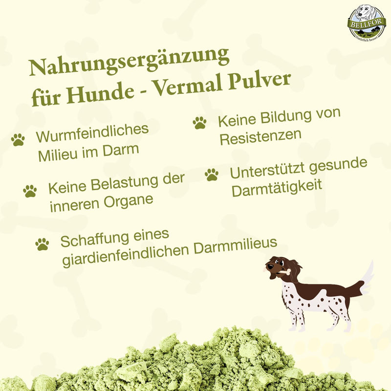 Vermal powder from Bellfor with coconut flour and pumpkin seeds - 80 g. Natural preventive agent against worm infestation in dogs in animals, supports intestinal health and immune system without the development of resistance. - BeesActive Australia