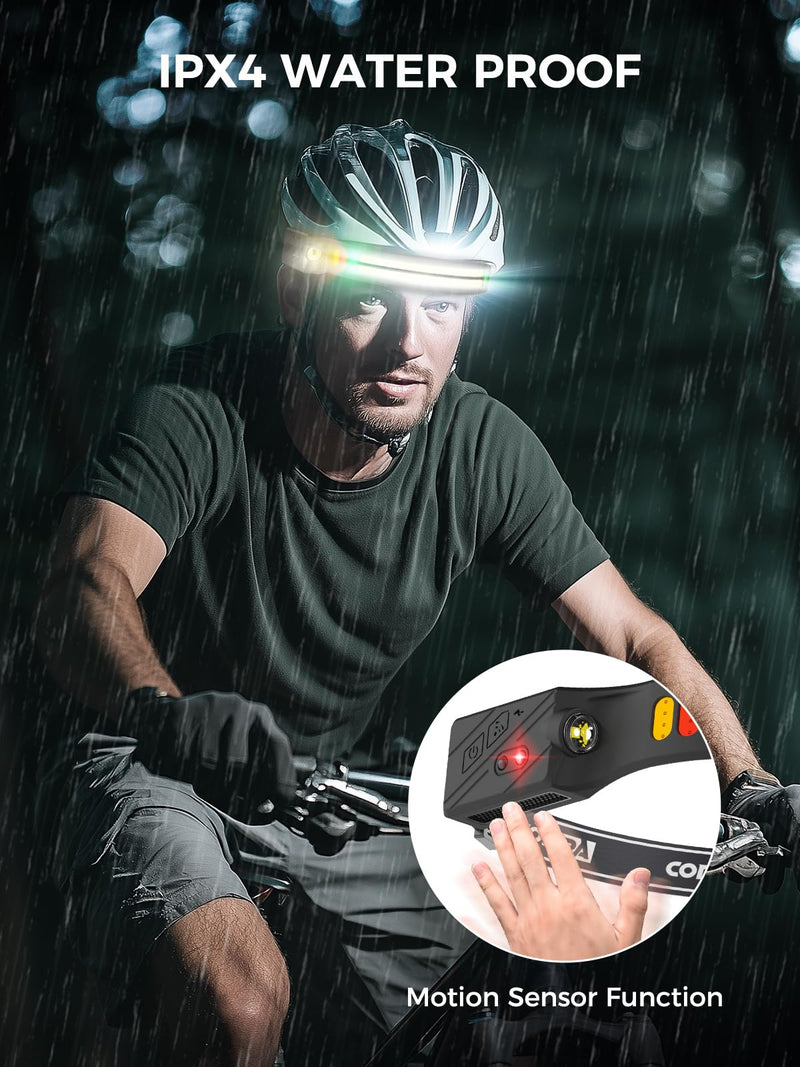 COPPA Headlamp, H4C Headlamp Rechargeable 2Pack with White & Yellow & Red & Green Floodlight & Spotlight Mini Portable with Motion Sensor Super for Camping Running Fishing Climbing Hiking Maintenance English 2.0