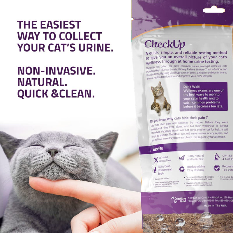 KIT4CAT CheckUp at Home Cat Wellness Test Kit | 2lb Hydrophobic Litter keeps urine on top, 2 Test Strips for The Detection of The 4 Most Common Health Indicators - pH, Protein, Glucose, Blood in urine 4 Parameters