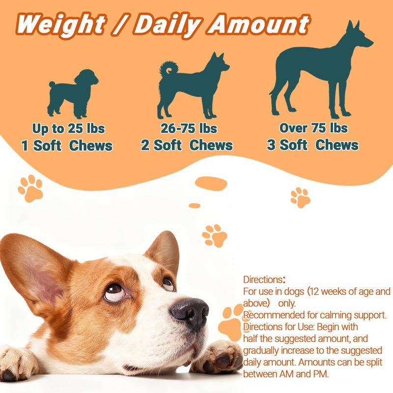 Calming Chews for Dogs，Anxiety Relief Trests - Dog Calming Trests with Melatonin & glucosamine, Turkey Bacon Flavor, 120 Counts