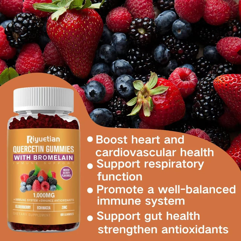 Quercetin with Bromelain, Zinc & Vitamin C - Cardiovascular,Aging Support Chewable Vitamins -Vegan - Pure Quercetin for Kids and Adults - Non-GMO 60 Count 1 Count (Pack of 60)