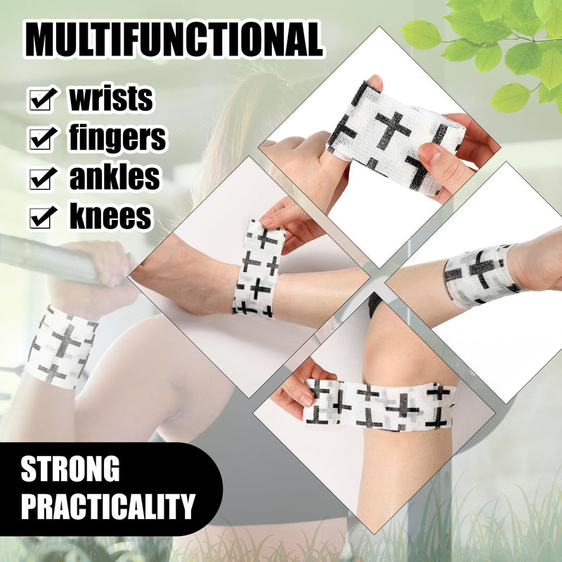 Geiserailie 12 Pack Christian Athletic Tapes 2 Inch x 5 Yards Self Adhesive Bandages Sports Wraps Breathable Elastic Wrap Non Woven Bandage for Wrist, Ankle, Baseball Football(White) White, Black - BeesActive Australia